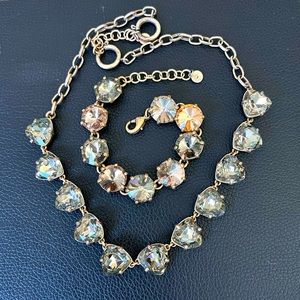 Stella & Dot Rhinestone Necklace Bracelet Set Light Amber Gold Tone Setting